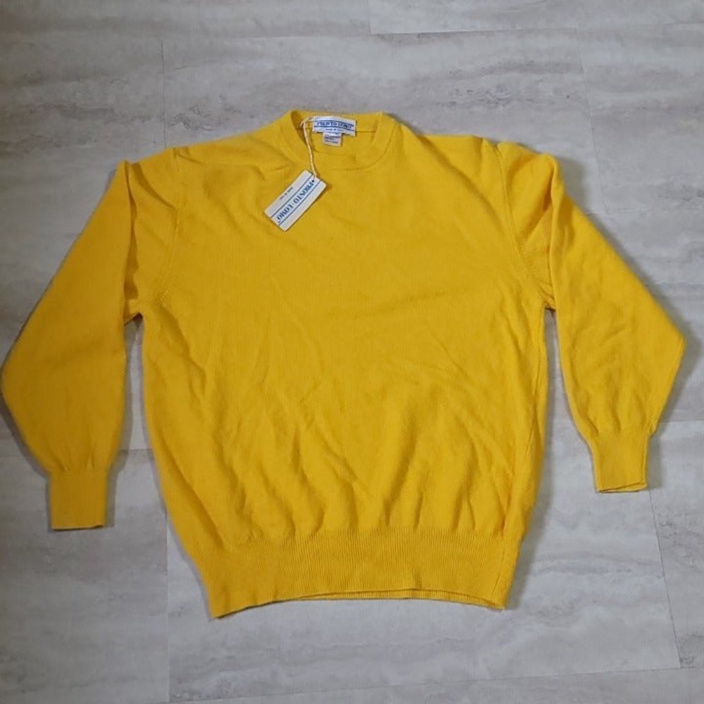 Vintage Pronto-Uomo Italian Mens Yellow Lambswool Knit Crew Neck Sweater Medium